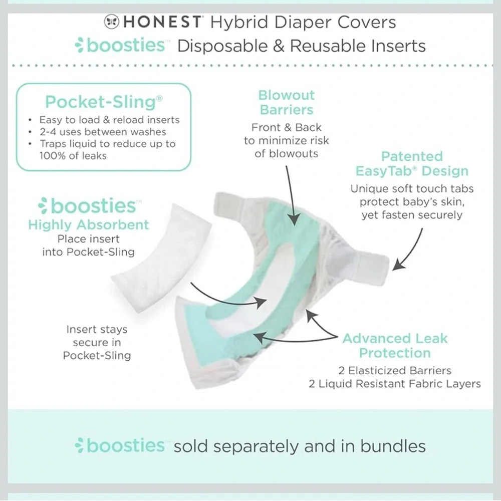 Honest Hybrid Cloth Diaper Covers w/ Pocket-Sling, large available, 3 Pack
